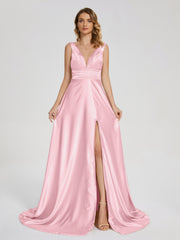 Sweep Train Long Soft Satin Dresses