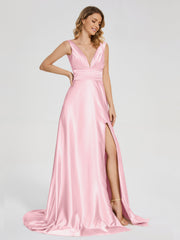 Sweep Train Long Soft Satin Dresses