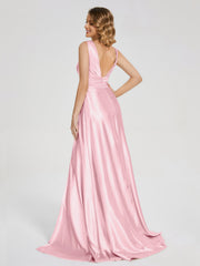 Sweep Train Long Soft Satin Dresses