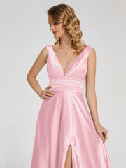 Sweep Train Long Soft Satin Dresses