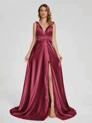 Sweep Train Long Soft Satin Dresses