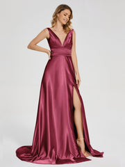 Sweep Train Long Soft Satin Dresses