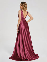 Sweep Train Long Soft Satin Dresses