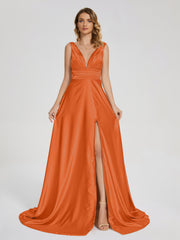 Sweep Train Long Soft Satin Dresses