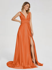 Sweep Train Long Soft Satin Dresses