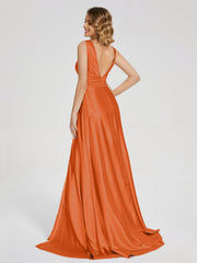 Sweep Train Long Soft Satin Dresses