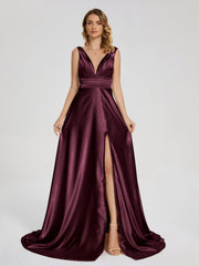 Sweep Train Long Soft Satin Dresses