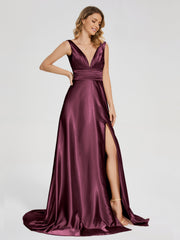 Sweep Train Long Soft Satin Dresses