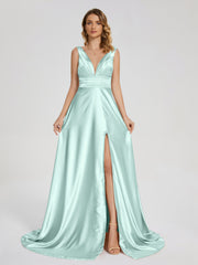 Sweep Train Long Soft Satin Dresses
