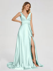 Sweep Train Long Soft Satin Dresses