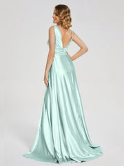 Sweep Train Long Soft Satin Dresses