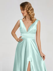 Sweep Train Long Soft Satin Dresses