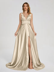Sweep Train Long Soft Satin Dresses