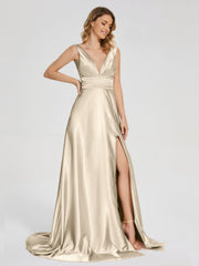 Sweep Train Long Soft Satin Dresses