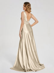 Sweep Train Long Soft Satin Dresses