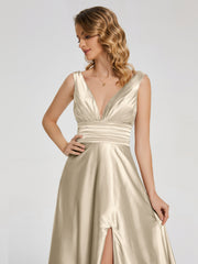 Sweep Train Long Soft Satin Dresses