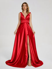 Sweep Train Long Soft Satin Dresses