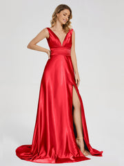 Sweep Train Long Soft Satin Dresses