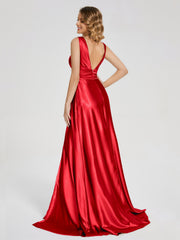 Sweep Train Long Soft Satin Dresses