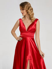 Sweep Train Long Soft Satin Dresses