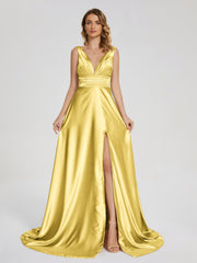 Sweep Train Long Soft Satin Dresses