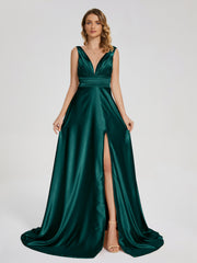 Sweep Train Long Soft Satin Dresses