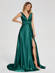Sweep Train Long Soft Satin Dresses
