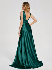 Sweep Train Long Soft Satin Dresses