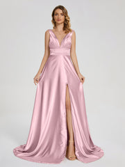 Sweep Train Long Soft Satin Dresses
