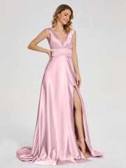Sweep Train Long Soft Satin Dresses