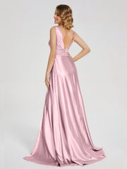 Sweep Train Long Soft Satin Dresses