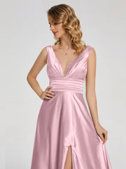 Sweep Train Long Soft Satin Dresses