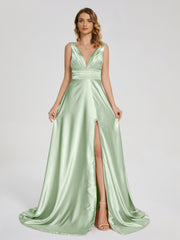 Sweep Train Long Soft Satin Dresses