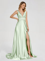Sweep Train Long Soft Satin Dresses