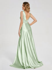 Sweep Train Long Soft Satin Dresses