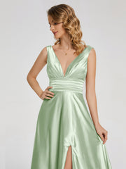 Sweep Train Long Soft Satin Dresses