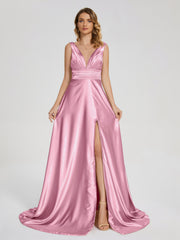 Sweep Train Long Soft Satin Dresses
