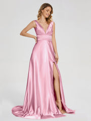 Sweep Train Long Soft Satin Dresses
