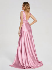 Sweep Train Long Soft Satin Dresses