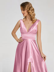 Sweep Train Long Soft Satin Dresses