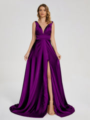 Sweep Train Long Soft Satin Dresses