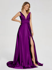 Sweep Train Long Soft Satin Dresses