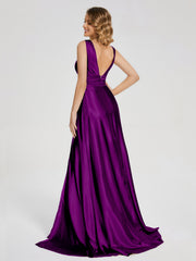 Sweep Train Long Soft Satin Dresses