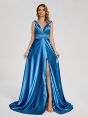 Sweep Train Long Soft Satin Dresses