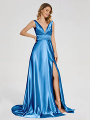Sweep Train Long Soft Satin Dresses