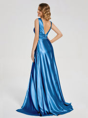 Sweep Train Long Soft Satin Dresses