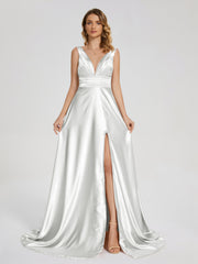 Sweep Train Long Soft Satin Dresses