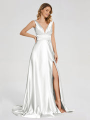 Sweep Train Long Soft Satin Dresses
