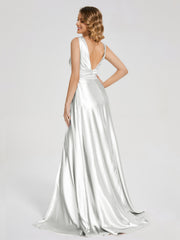 Sweep Train Long Soft Satin Dresses