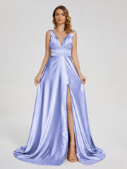 Sweep Train Long Soft Satin Dresses